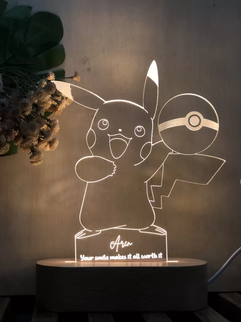 đèn led decor khắc laser mẫu hoạt hình Pokemon làm quà tặng đèn ngủ cho các bé nhỏ