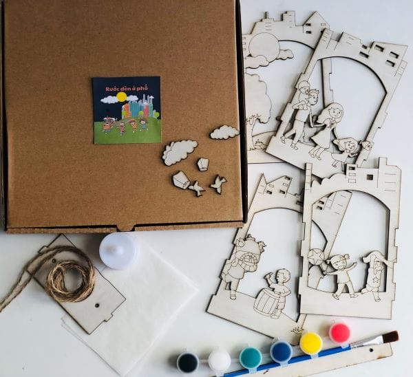 Lồng đèn gỗ mộc chưa tô màu Trung Thu mẫu Rước đèn ở phố size phổ thông