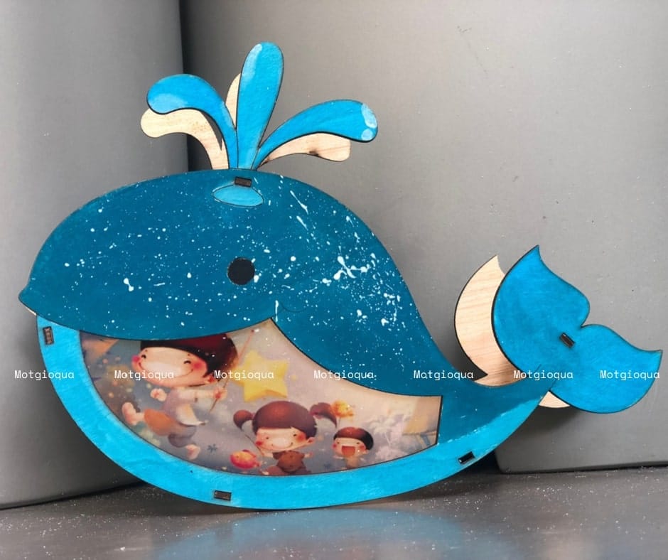 lồng đèn gỗ mộc chưa tô màu mẫu Cá Voi