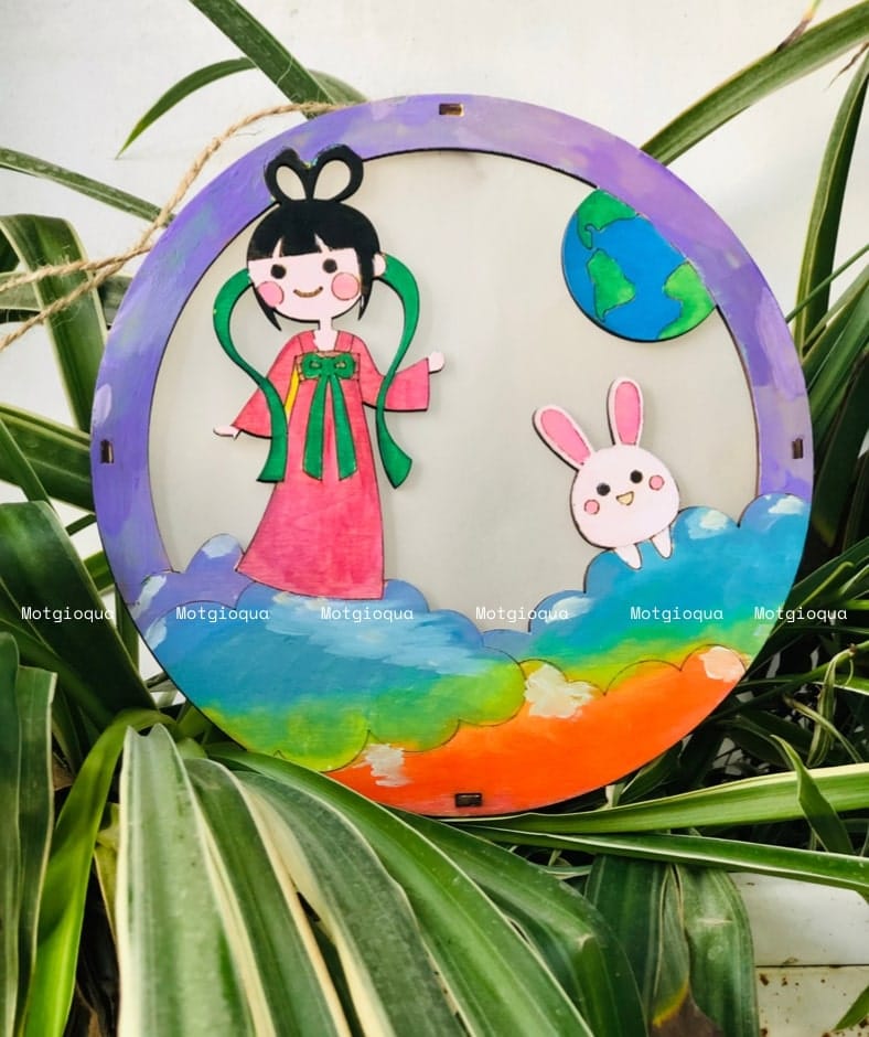 lồng đèn gỗ mộc chưa tô màu mẫu Chị Hằng Thỏ Ngọc