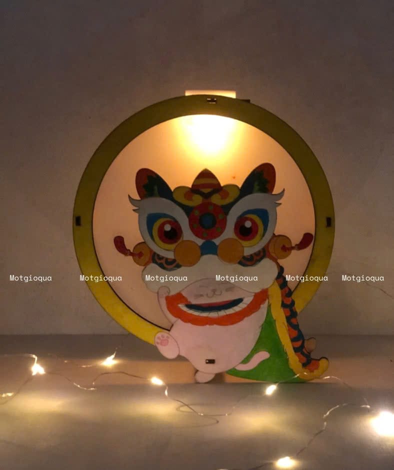 lồng đèn gỗ mộc chưa tô màu mẫu Đầu lân