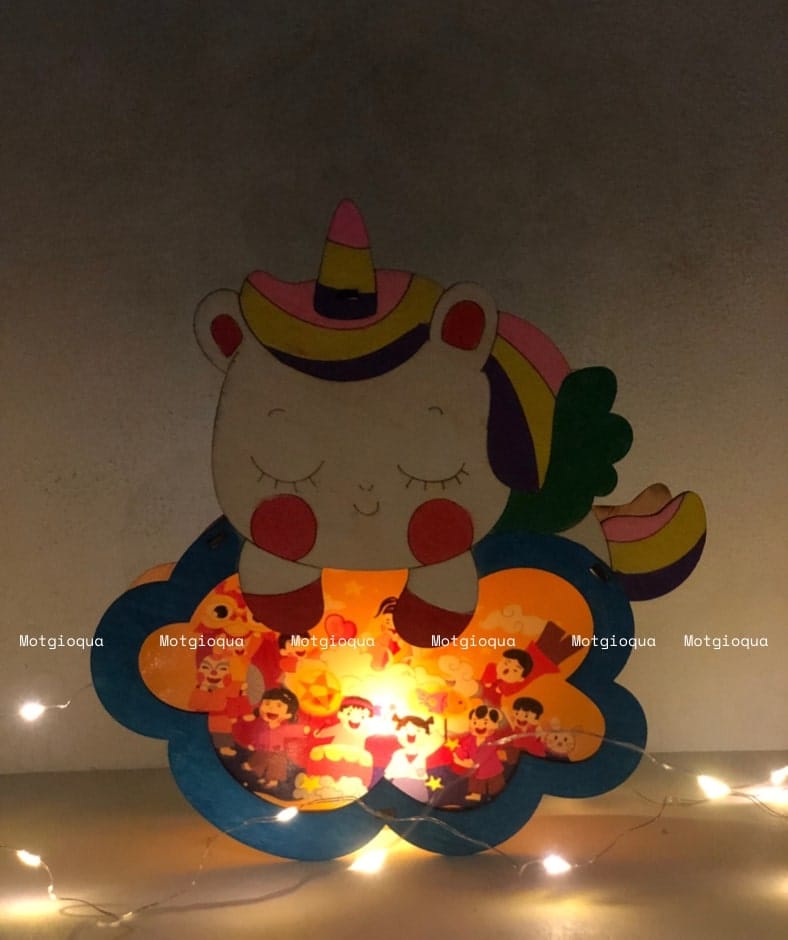 lồng đèn gỗ mộc chưa tô màu mẫu Unicorn