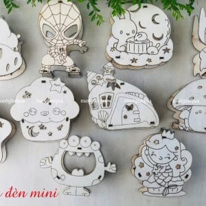 Lồng đèn gỗ Trung Thu mini size 10 - 13cm: 10 mẫu dễ thương (tùy chọn mẫu theo yêu cầu) (bản mộc chưa tô màu)