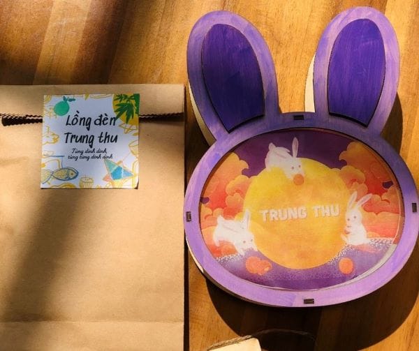 lồng đèn gỗ thủ công in màu sẵn mẫu Thỏ Ngọc