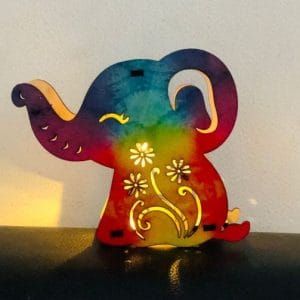 lồng đèn gỗ thủ công in màu sẵn mẫu voi cầu vồng