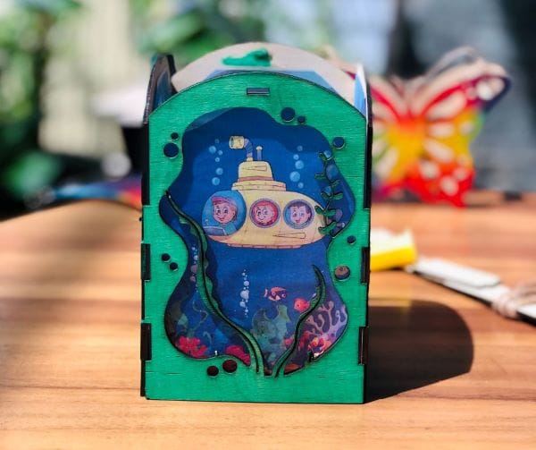 lồng đèn gỗ thủ công in màu sẵn mẫu Đại dương