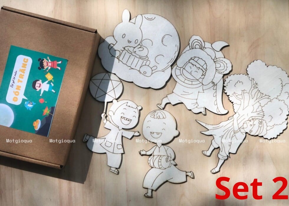 Set tô màu gỗ chủ đề trung thu chưa tô màu