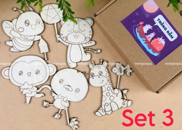 Set tô màu gỗ chủ đề trung thu chưa tô màu