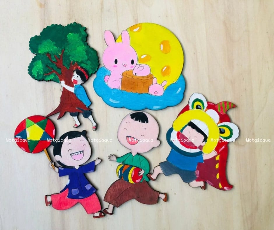 Set tô màu gỗ chủ đề trung thu chưa tô màu