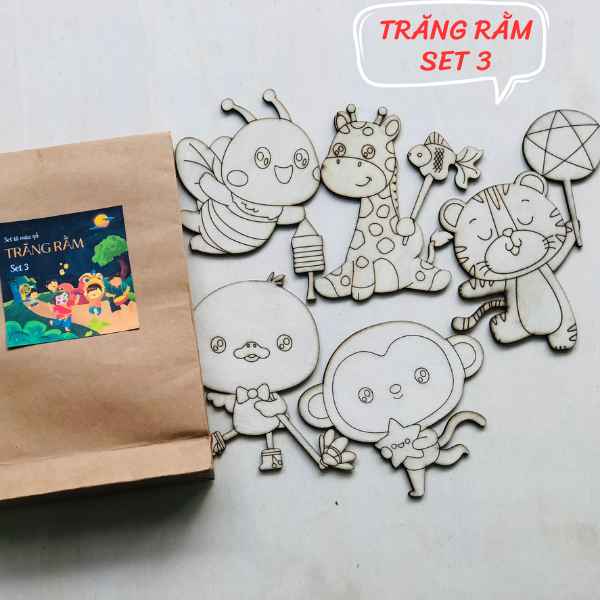 Set tô màu gỗ chủ đề trung thu chưa tô màu, làm quà tặng các em nhỏ
