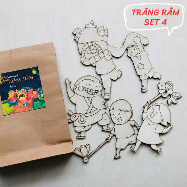 Set tô màu gỗ chủ đề trung thu chưa tô màu, làm quà tặng các em nhỏ