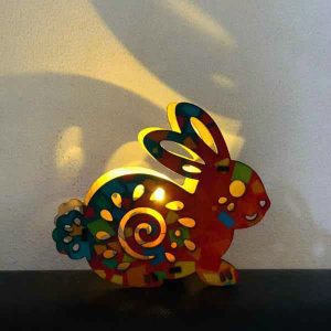 Lồng đèn gỗ Trung Thu in màu sẵn: Mẫu Thỏ (2 kích thước 13 - 15cm và 19 - 20cm)