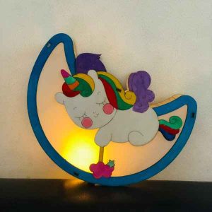 Lồng đèn gỗ mộc chưa tô màu làm quà tặng các bé dịp Trung Thu, chủ đề Unicorn, 20cm dễ thương